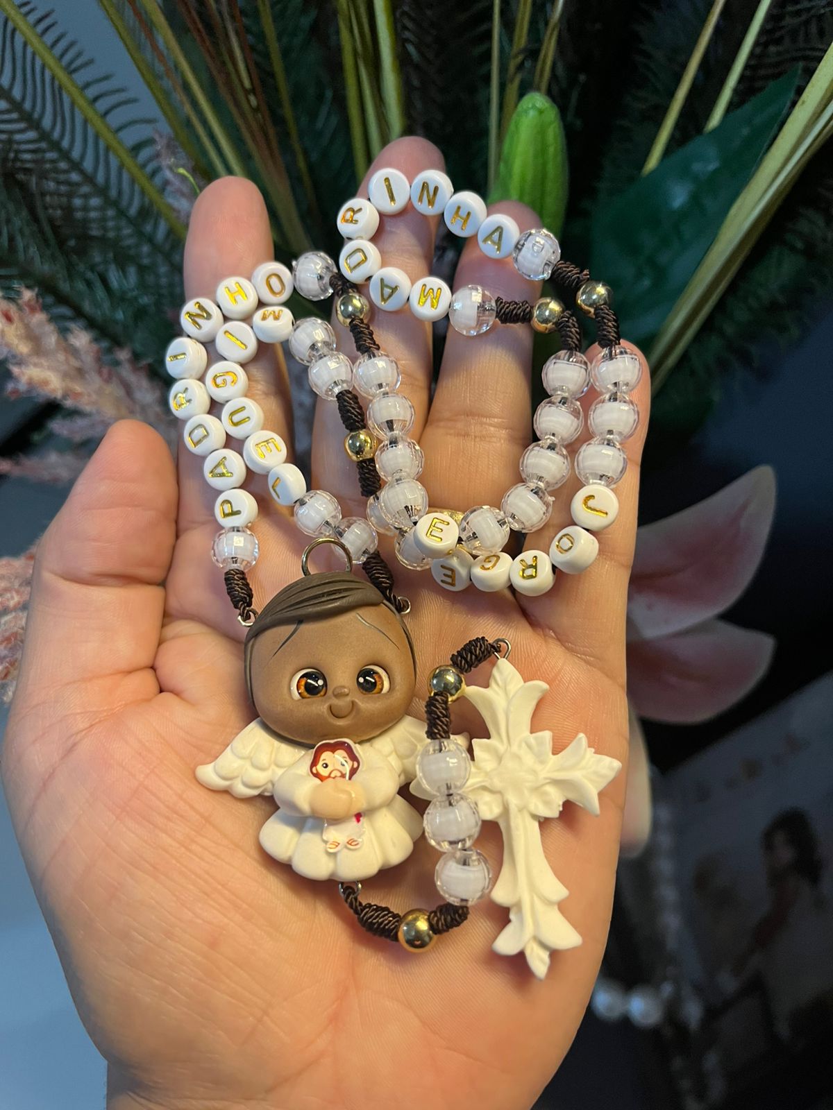 Terço Dourado Luxo com Nome